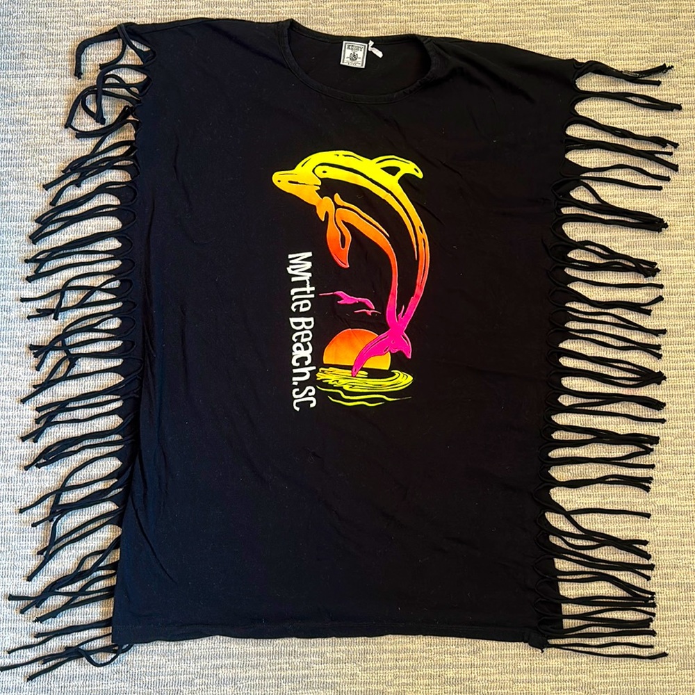 Exist Vintage Fringe neon dolphin 🐬 pool/beach cover up